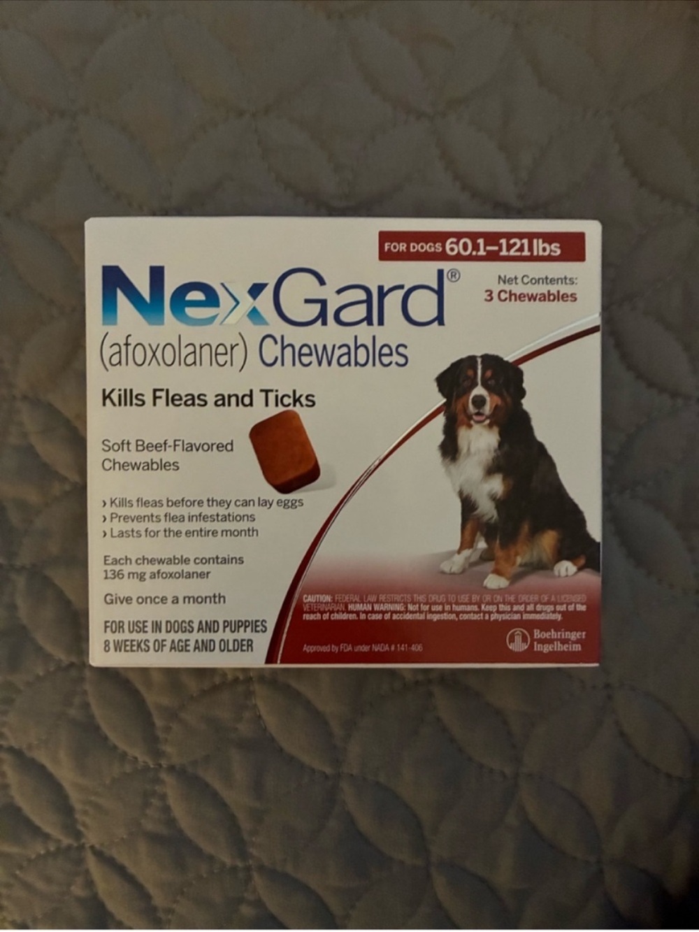 Nexgard 60.1-122 lbs for Dogs flea & tick prevention 3 packs